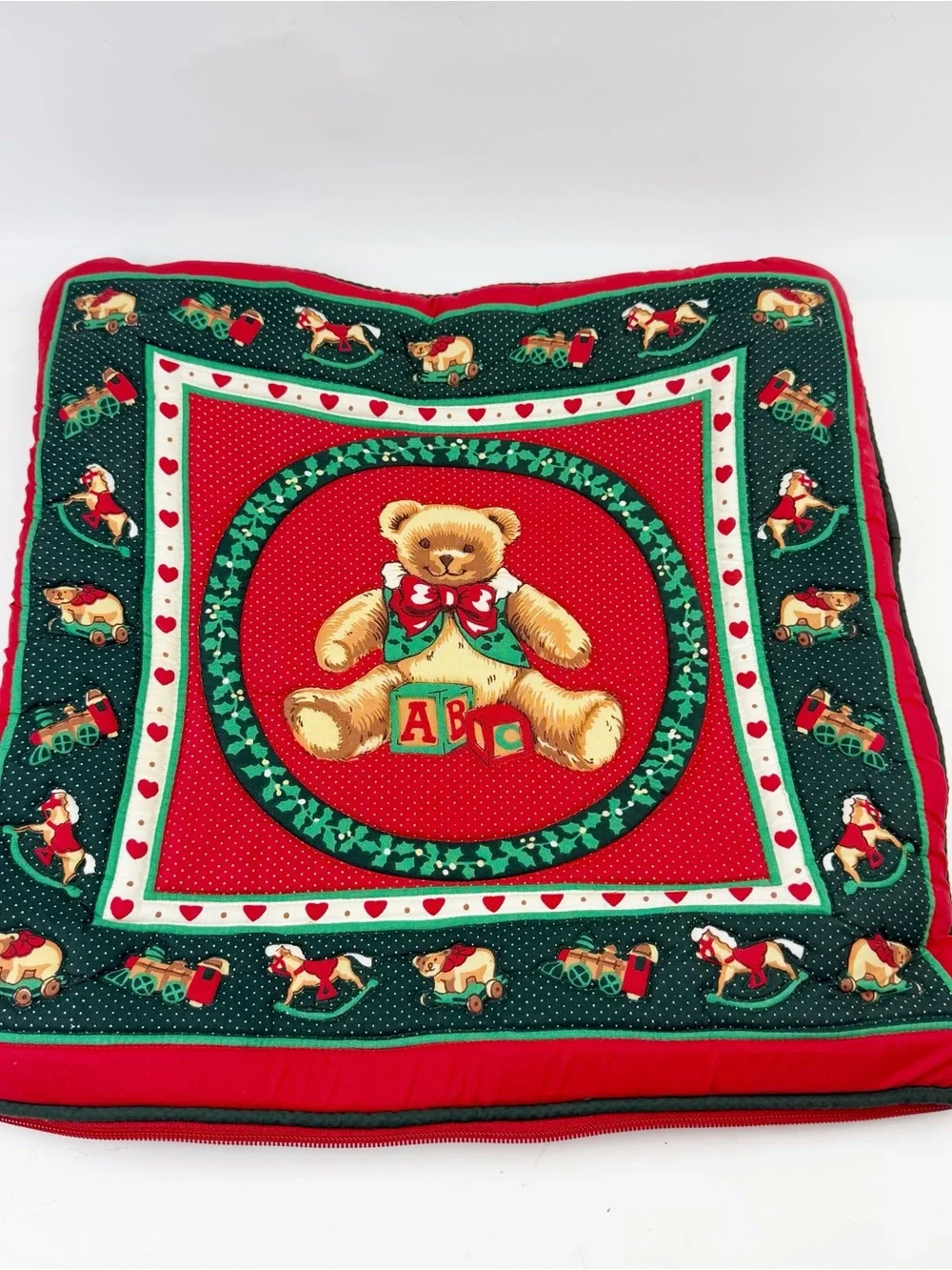 Vintage Ikea Crux Christmas Teddy Bear Quilted Cushion Pillow Covers 90s 15” EUC